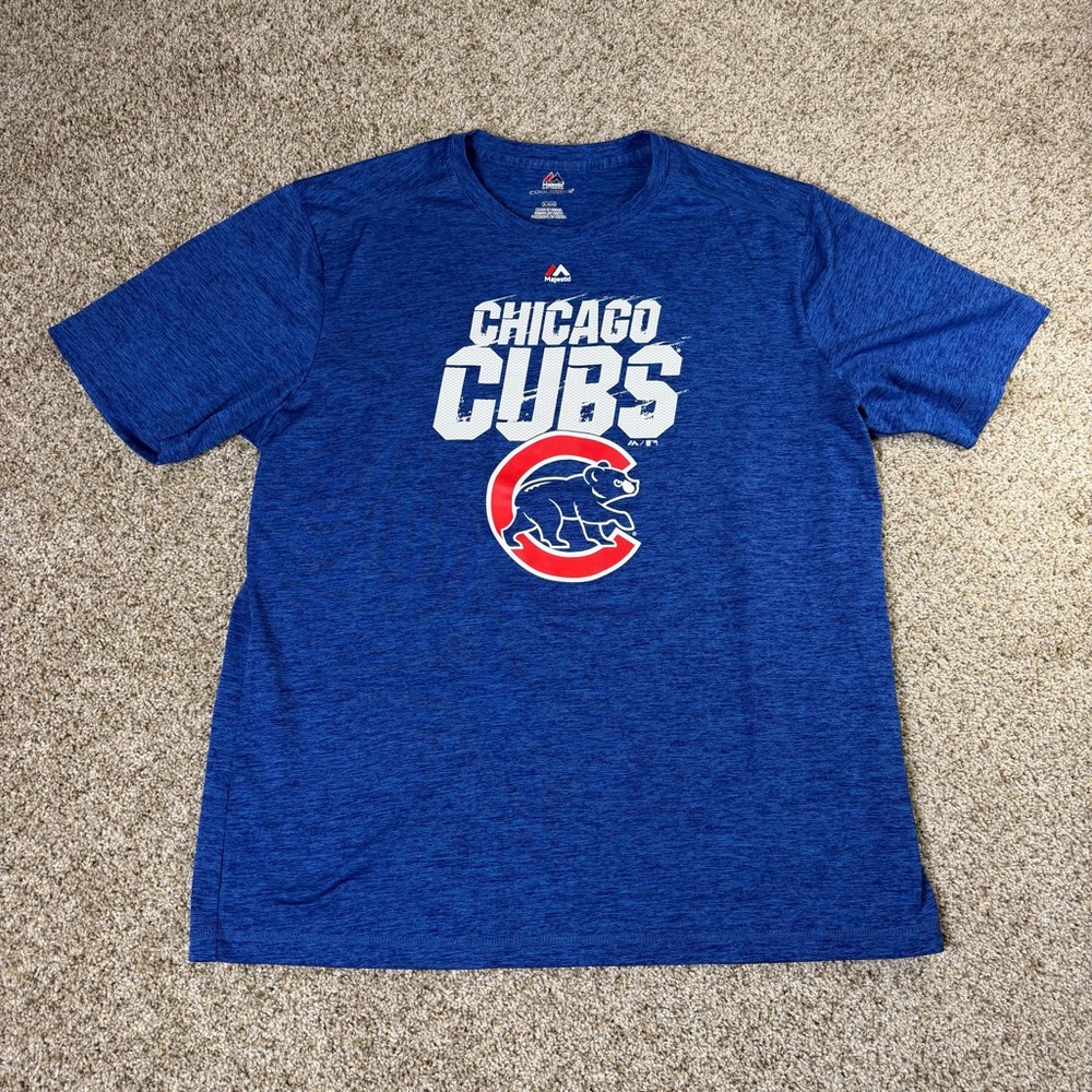Chicago Cubs Majestic Cool Base T Shirt Mens XL Blue MLB Performance Graphic Tee